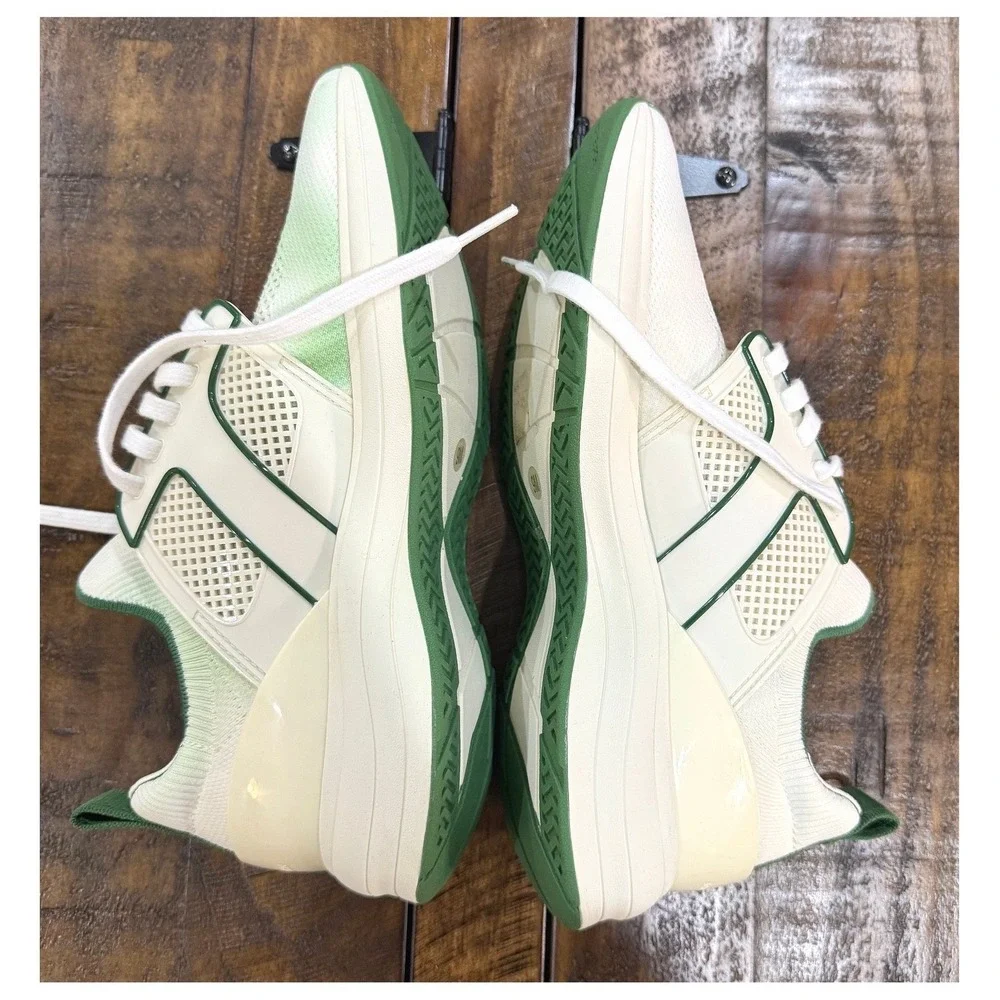 Tory‎ Burch T Runner Knit Mesh Sneaker Shoes White Green Size 9